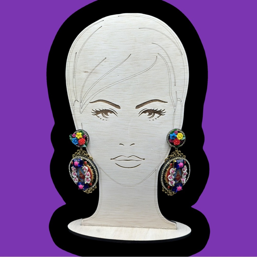 Couture Earrings - Holy Mary Mother - Colorful Floral Earrings